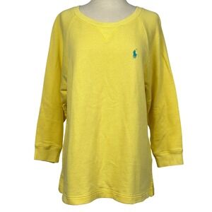 Ralph Lauren Women's XL Yellow Crewneck Sweatshirt Teal Pony Logo